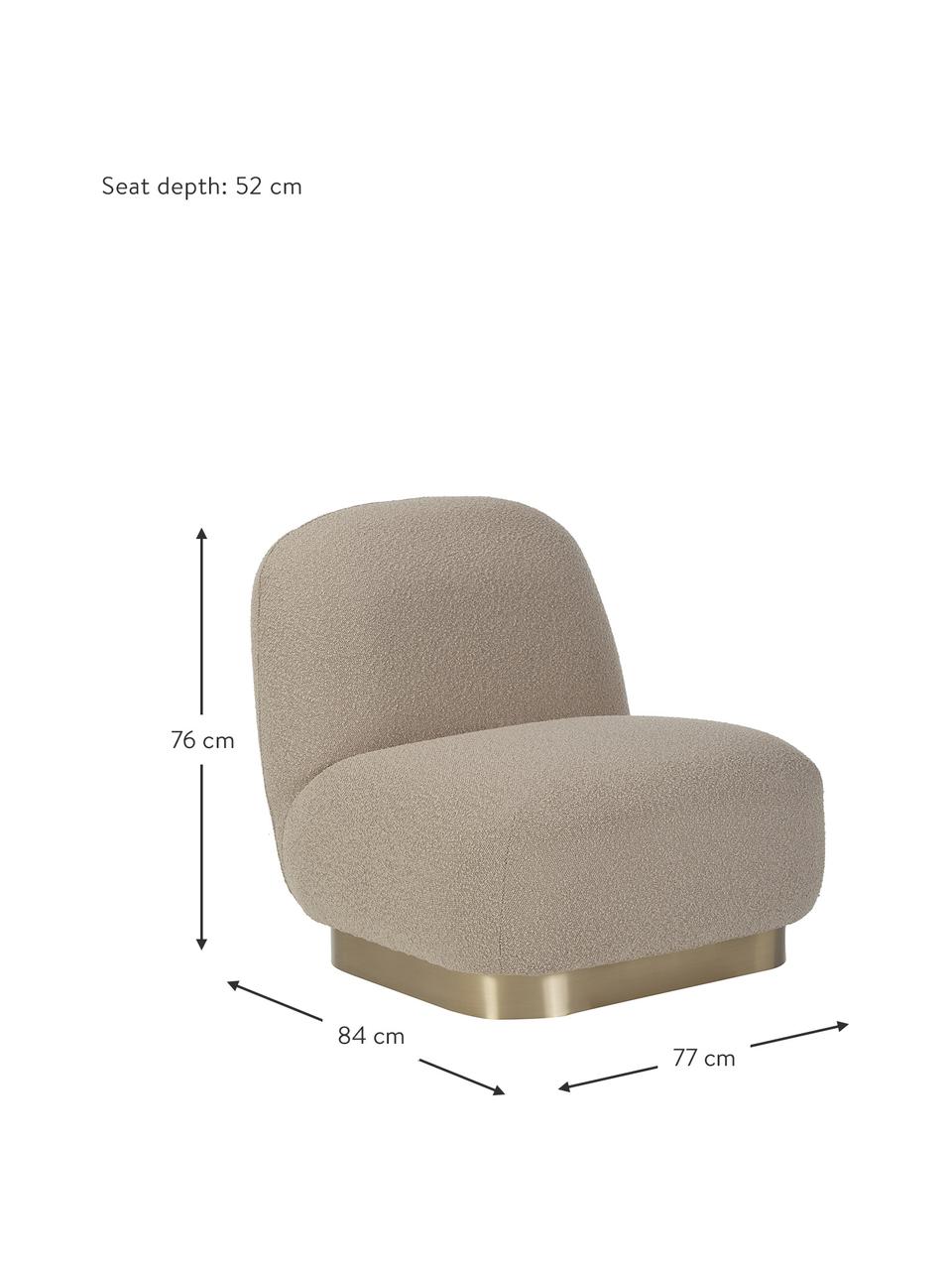 Poltroncina in bouclé Elsie, Rivestimento: bouclé (poliestere) Il ri, Struttura: compensato, Bouclé taupe, dorato, Larg. 77 x Prof. 84 cm
