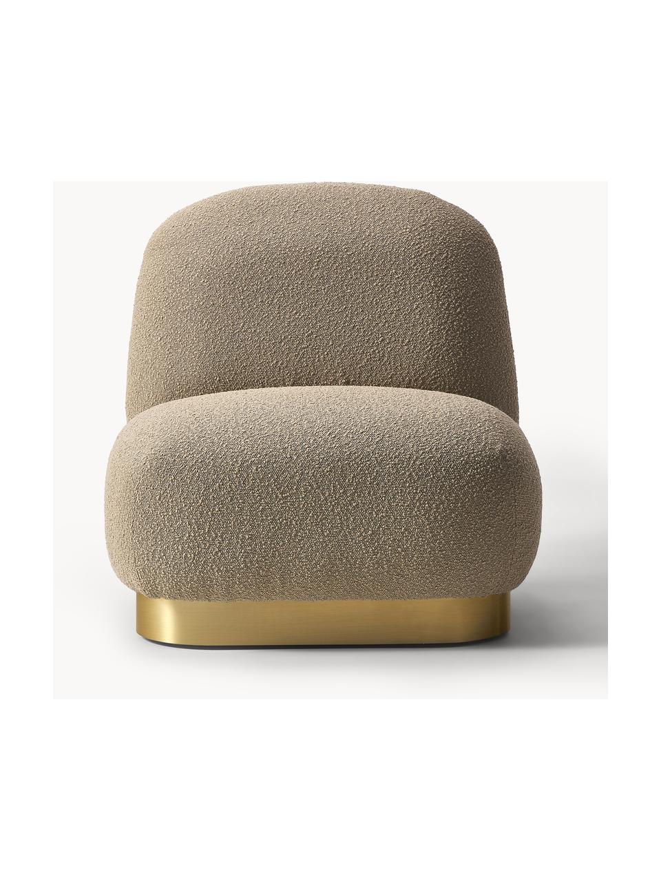 Sillón cóctel en tejido blouclé Elsie, Tapizado: tejido bouclé (poliéster), Estructura: madera contrachapada, Bouclé beige, dorado, An 77 x F 84 cm