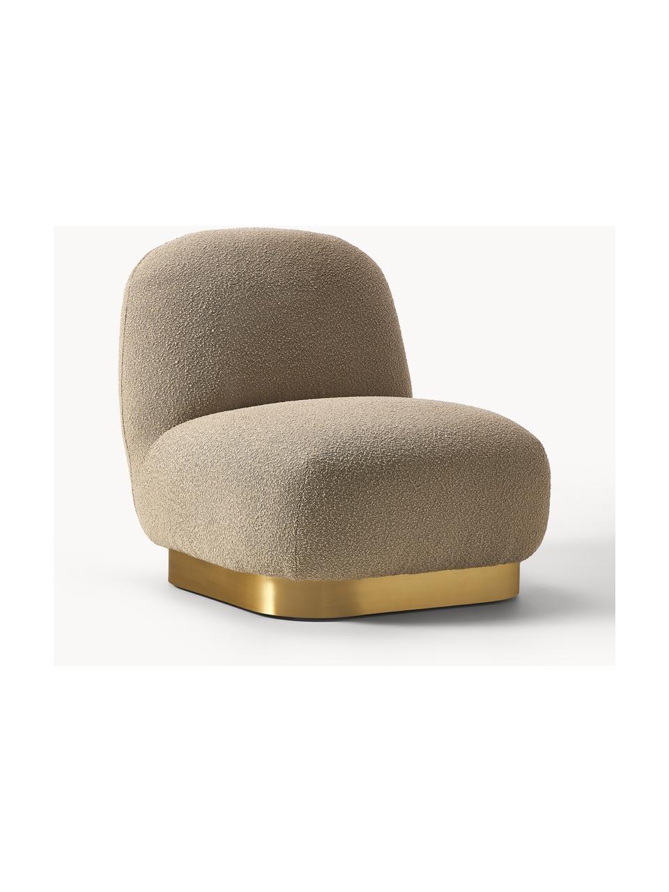 Fauteuil cocktail bouclé Elsie, En tissu bouclé beige, doré, larg. 77 x prof. 84 cm