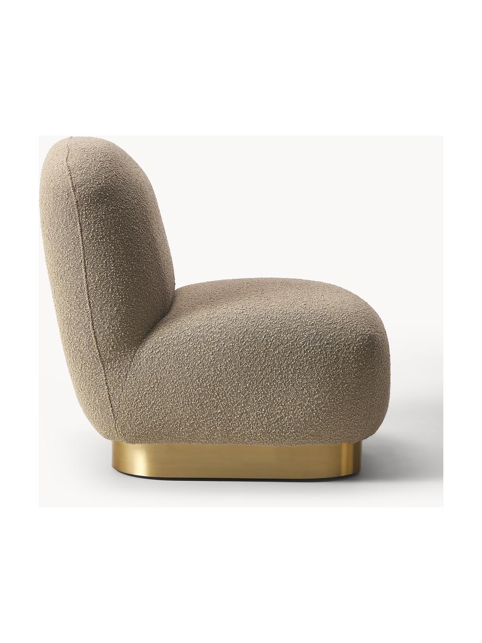 Bouclé cocktailfauteuil Elsie, Bekleding: bouclé (polyester) Met 10, Frame: multiplex, Poot: gecoat metaal, Bouclé beige, goudkleurig, B 77 x H 84 cm