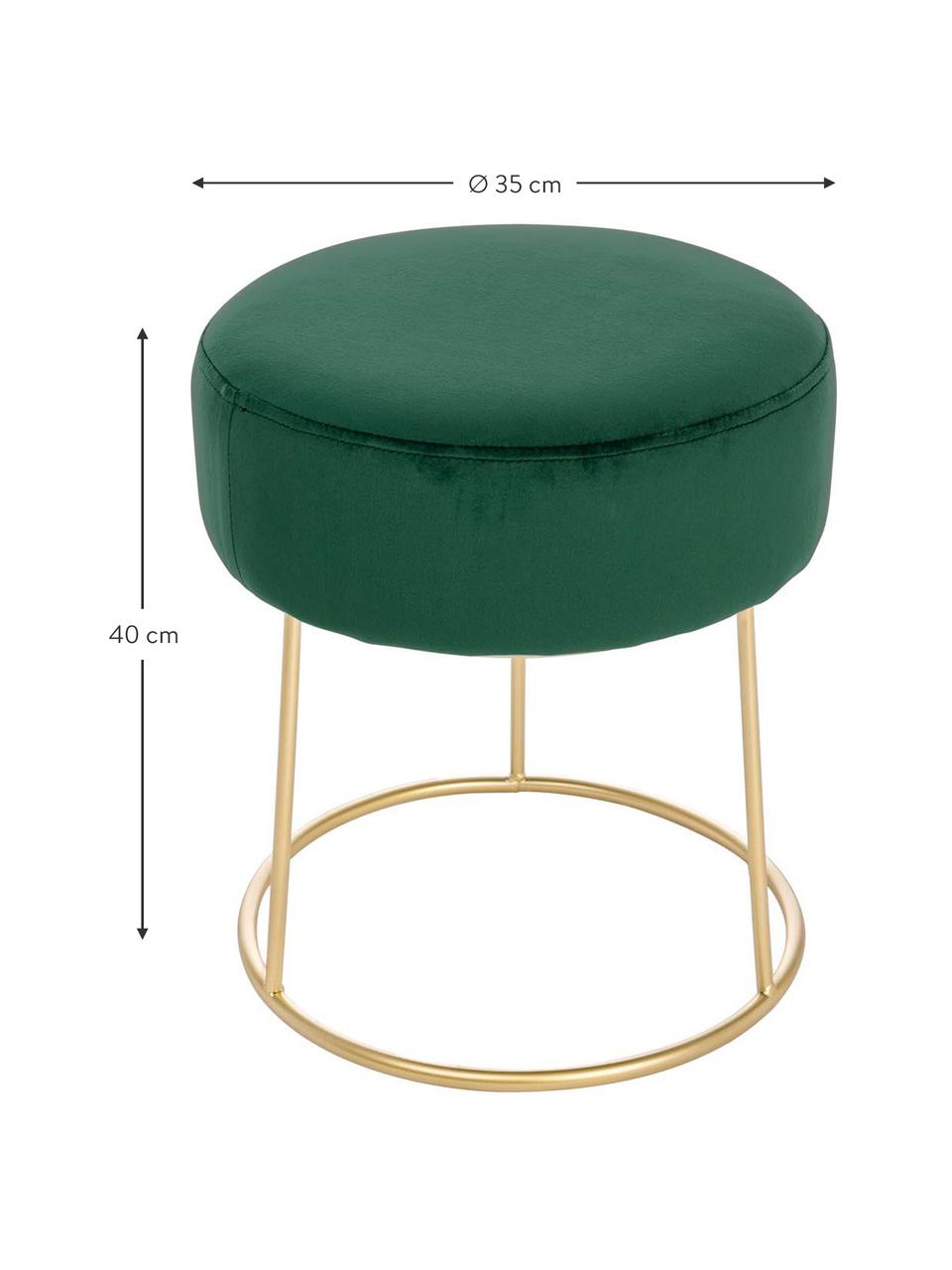 Tabouret rond velours vert Clarissa, Revêtement : vert Pied : couleur dorée, Ø 35 x haut. 40 cm