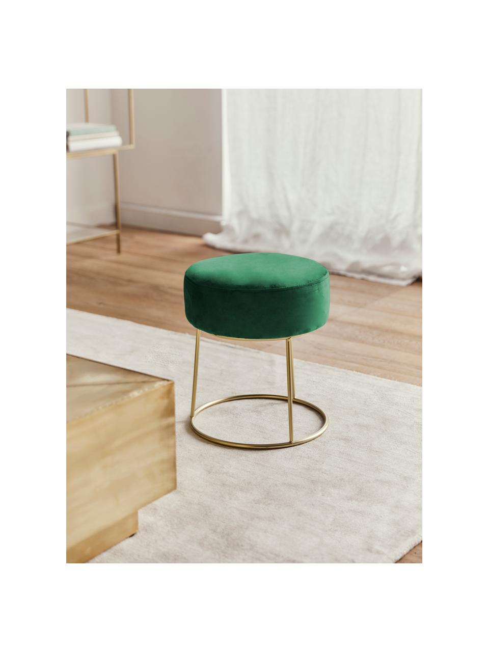 Kulatá sametová stolička Clarissa, Potah: zelená Podstava: zlatá, Ø 35 cm, V 40 cm
