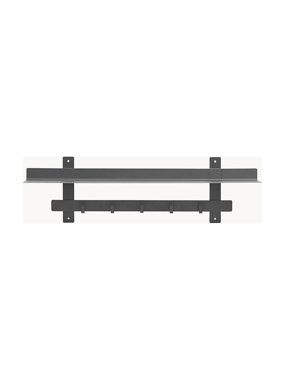 Metall-Wandregal Tag mit 5 Haken, Metall, beschichtet, Schwarz, B 80 x H 23 cm