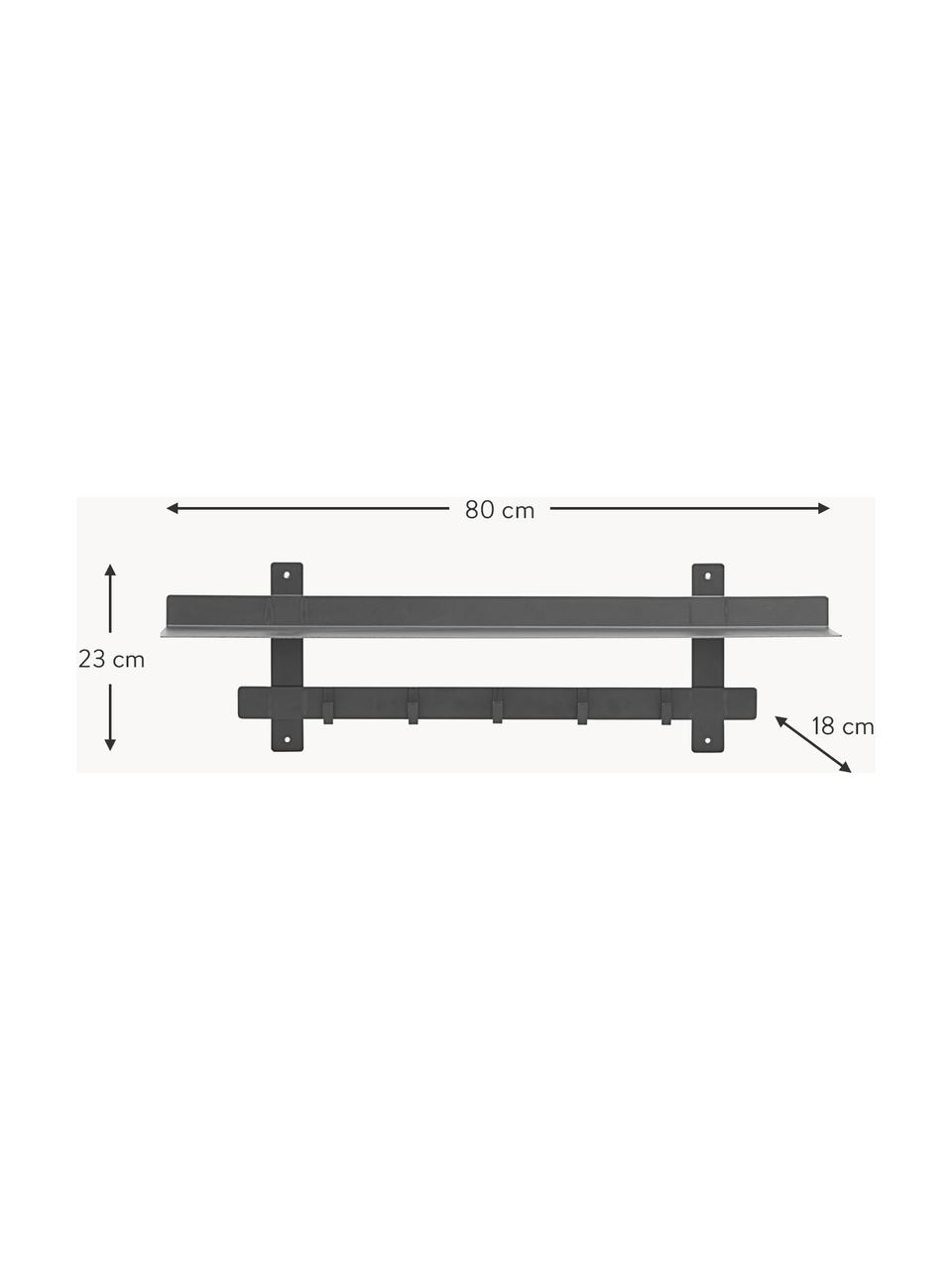 Kovová nástěnná police s háčky Tag, Potažený kov, Černá, Š 80 cm, V 23 cm