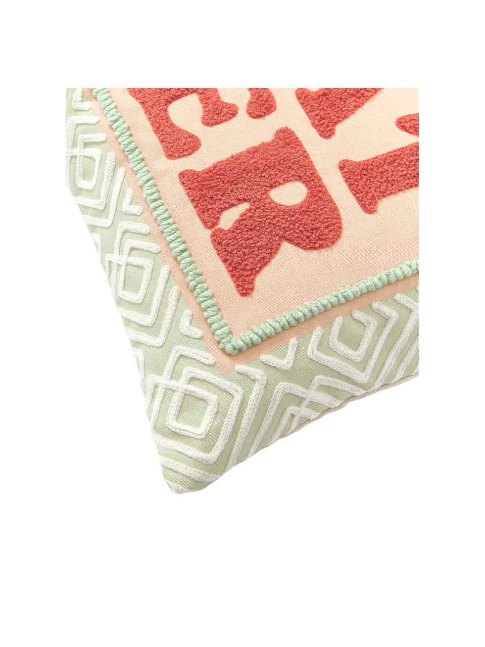 Funda de cojín Whatever, Verde salvia, rojo coral, melocotón, An 30 x L 50 cm