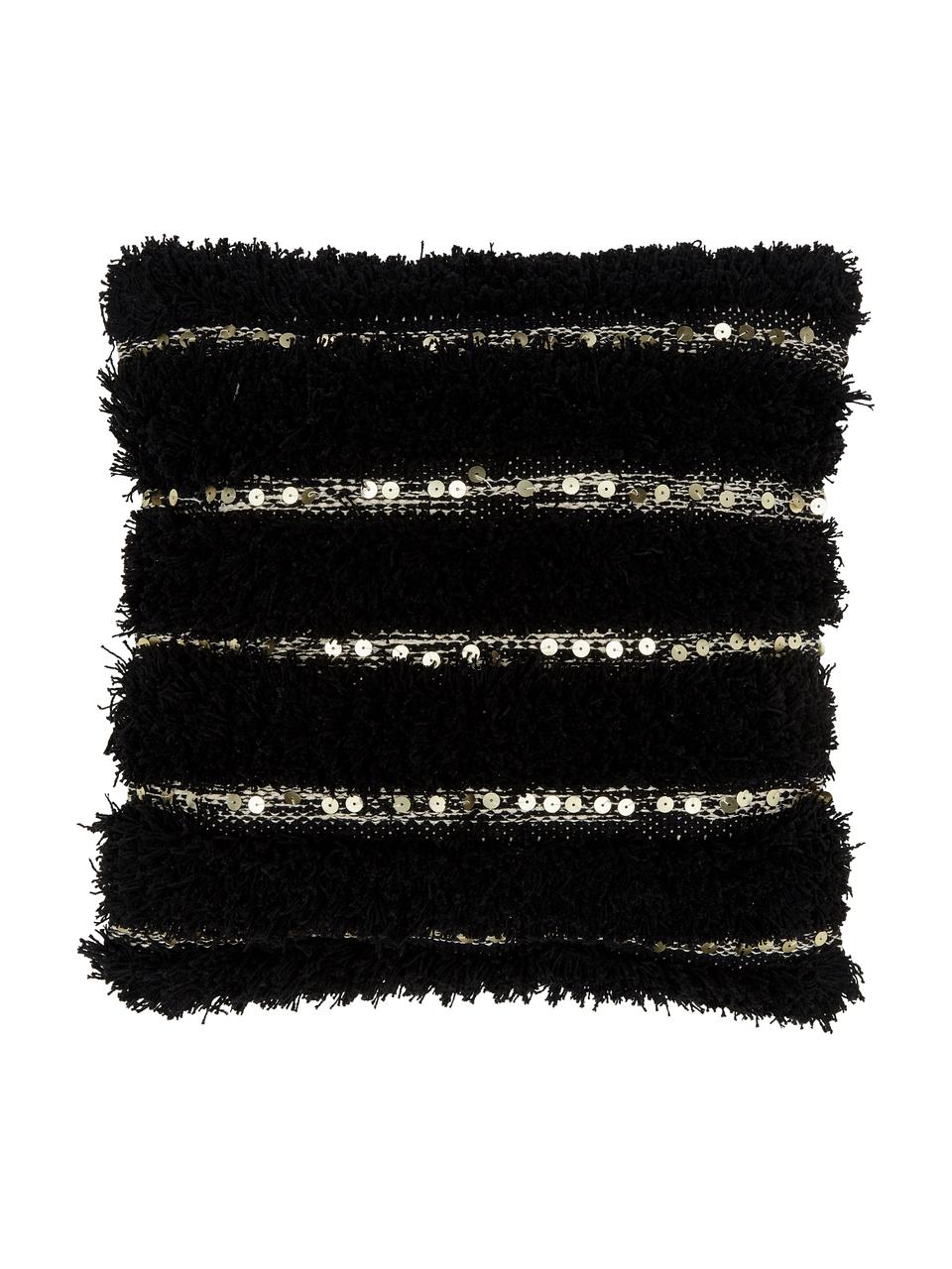 Kussenhoes Joana met decoratie, 100% katoen, Beige, zwart, 45 x 45 cm