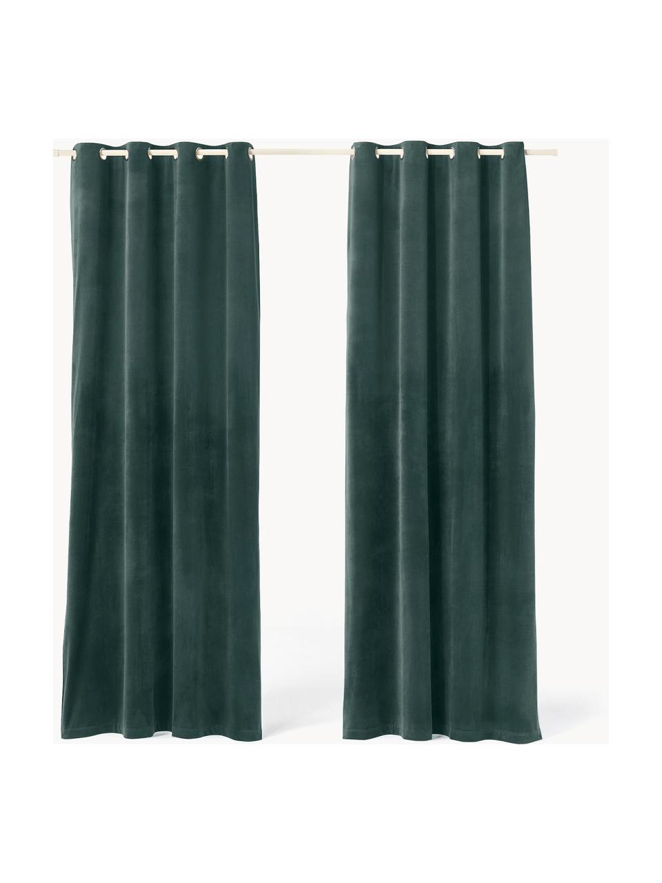 Rideaux occultants en velours avec œillets Rush, 2 pièces, 100% polyester (recyclé), certifié GRS, Vert foncé, larg. 135 x long. 260 cm