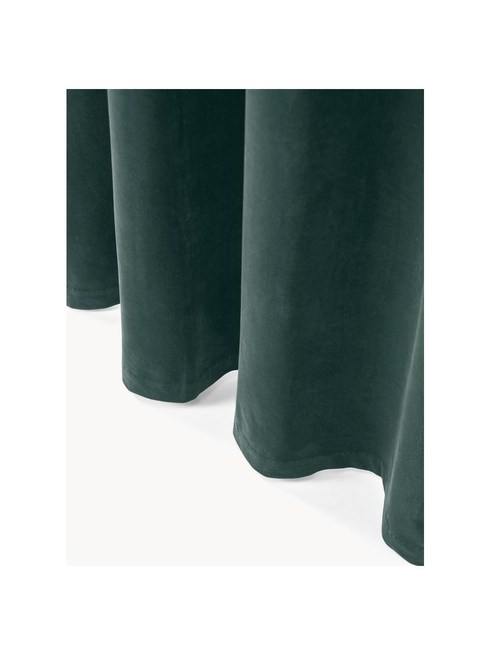 Fluwelen verduisteringsgordijn Rush met oogjes, 2 stuks, 100% polyester (gerecycled), GRS-gecertificeerd, Donkergroen, B 140 x L 260 cm