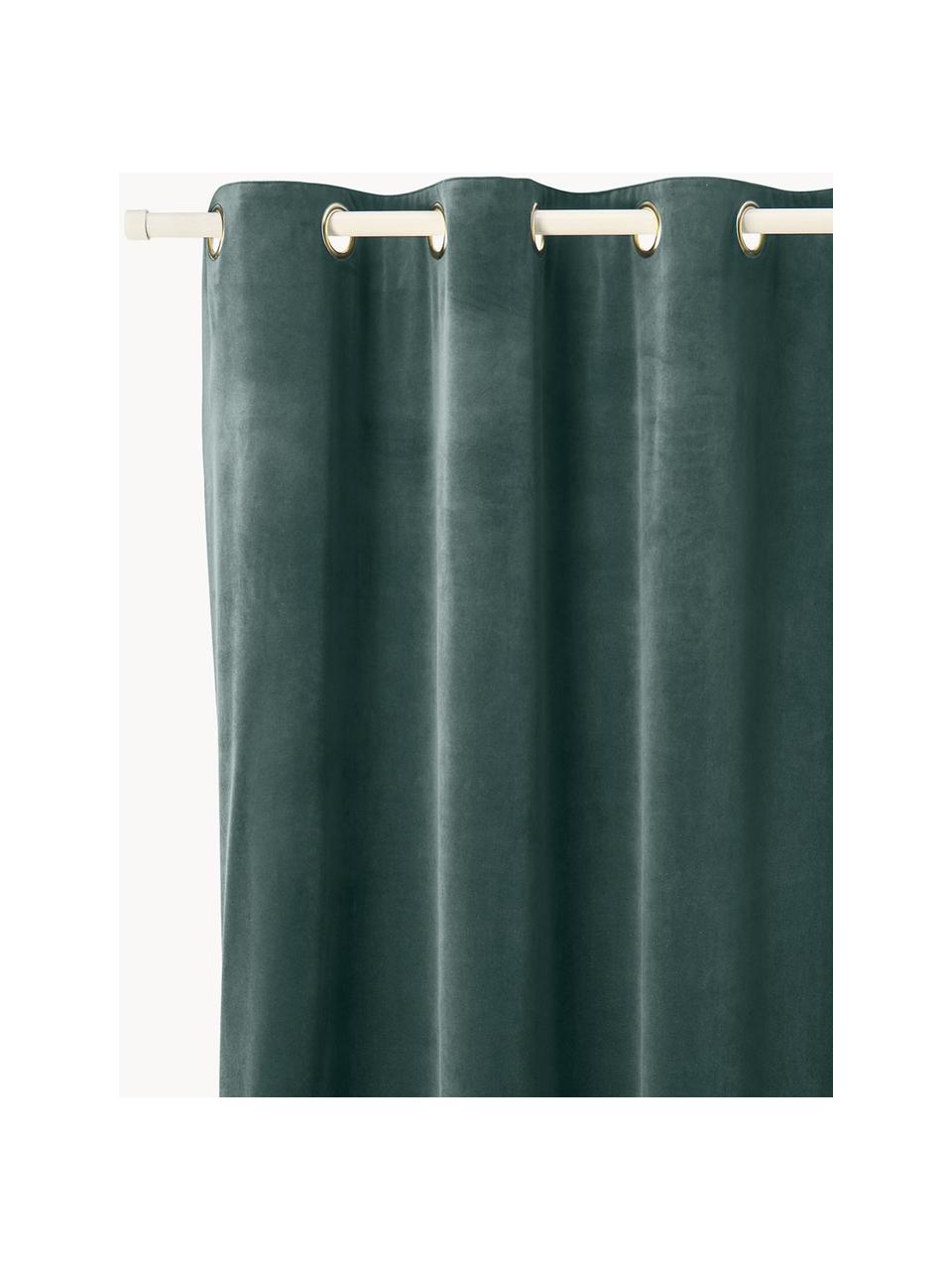 Abdunkelnder Samt-Vorhang Rush mit Ösen, 2 Stück, 100 % Polyester (recycled), GRS-zertifiziert, Dunkelgrün, B 135 x L 260 cm