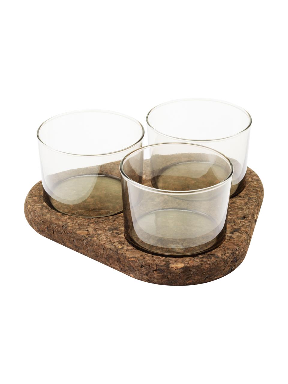 Set apéritif en verre avec plateau Raw, 3 élém., Transparent, brun