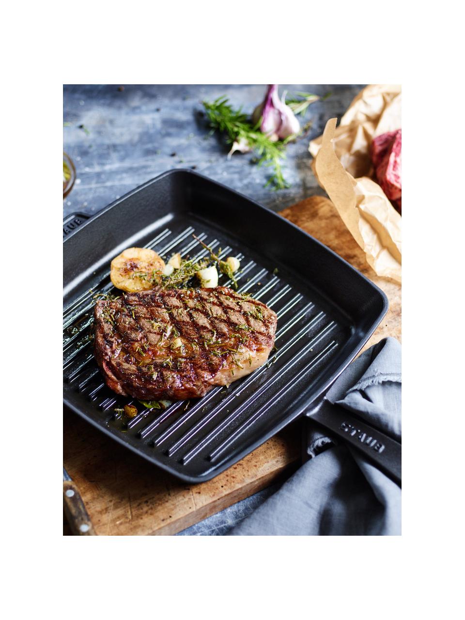 Vierkante grillpan American Grill, Geëmailleerd gietijzer, Zwart, B 38 x H 5 cm