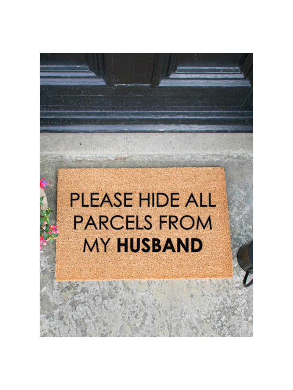 Deurmat Please hide all parcels from my husband, Bruin, B 40 x L 60 cm