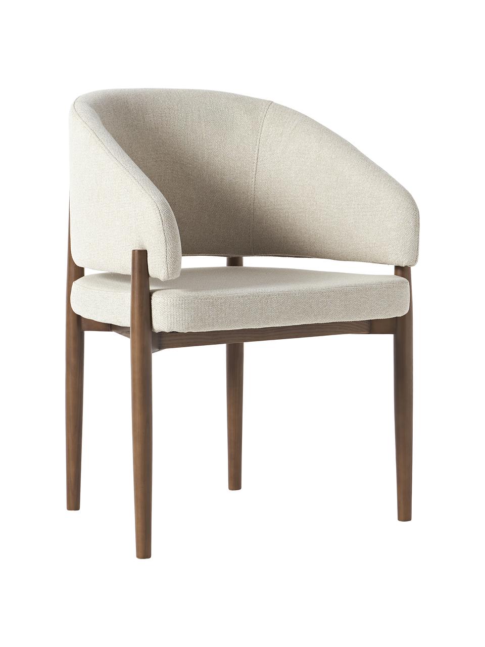 Armstoel Nemo met gestoffeerde zitvlak, Bekleding: polyester Met 30.000 schu, Frame: essenhout, Geweven stof beige, donker essenhout, B 61 x H 81 cm