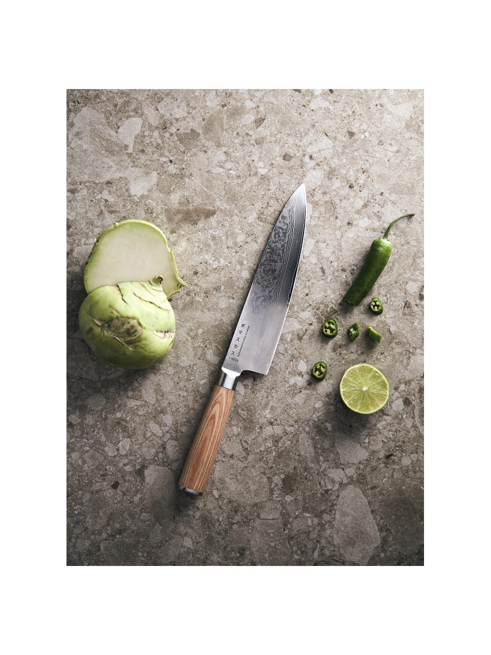 Couteau de chef Hattasan Damas, Bois clair, couleur argentée, long. 33 cm