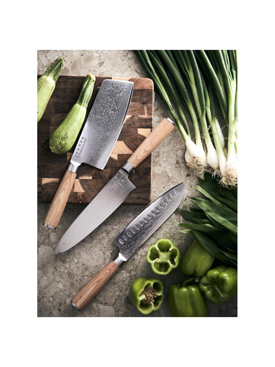 Cuchillo de chef Hattasan Damasco, Cuchillo: acero inoxidable (VG10), Madera clara, plateado, L 33 cm