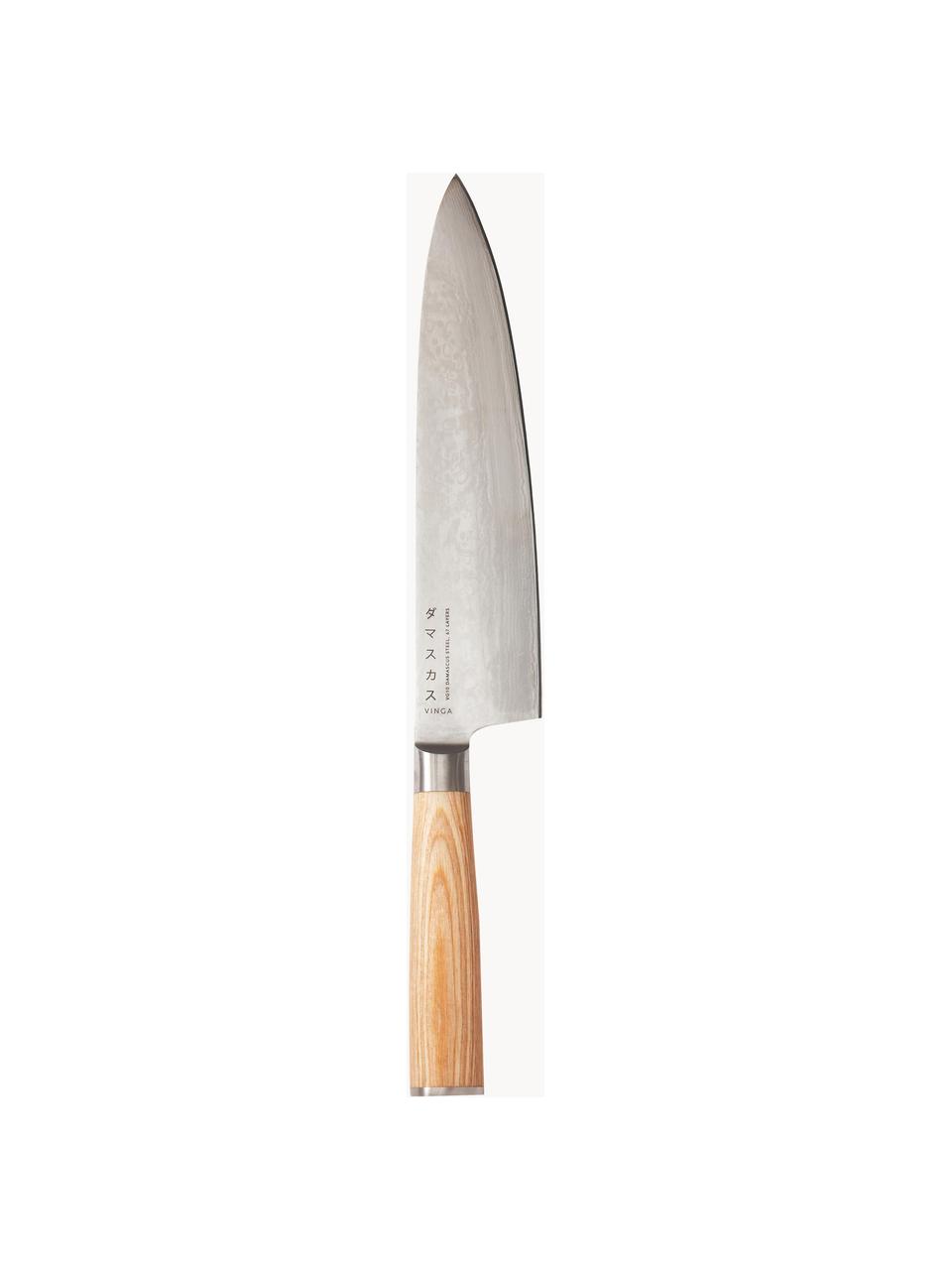 Couteau de chef Hattasan Damas, Bois clair, couleur argentée, long. 33 cm