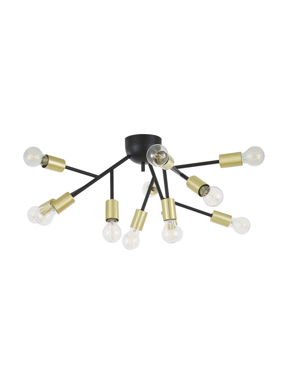 Grote plafondlamp Hero in zwart-goudkleur, Baldakijn: gepoedercoat metaal, Zwart, messingkleurig, Ø 72 x H 28 cm