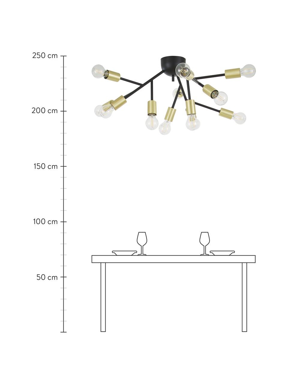 Grote plafondlamp Hero in zwart-goudkleur, Baldakijn: gepoedercoat metaal, Zwart, messingkleurig, Ø 72 x H 28 cm