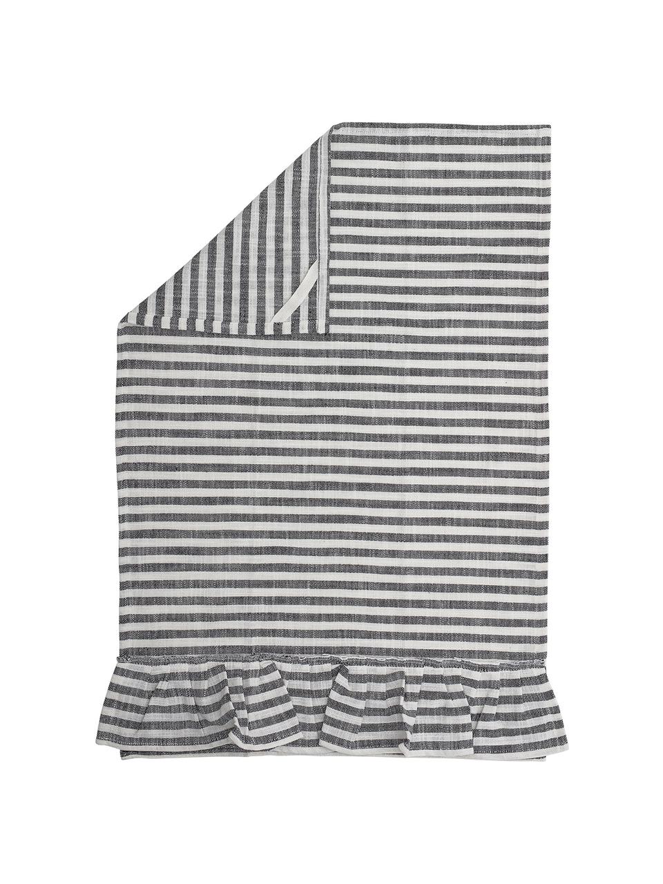 Ręcznik kuchenny z bawełny z falbankami Egina, Bawełna, Czarny, złamana biel, S 45 cm x D 70 cm