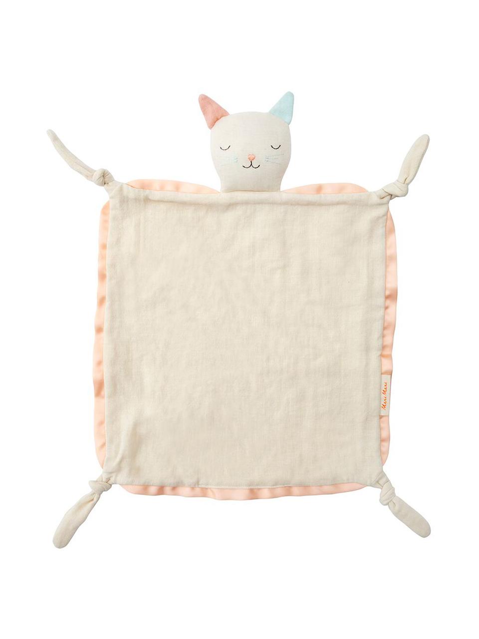 Doudou en coton bio Cat, Blanc crème, rose, bleu ciel