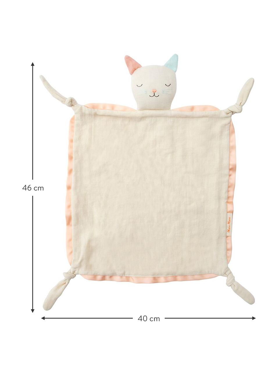 Doudou in cotone organico Cat, Bordo: raso di cotone, Bianco crema, rosa, azzurro, Larg. 40 x Lung. 46 cm