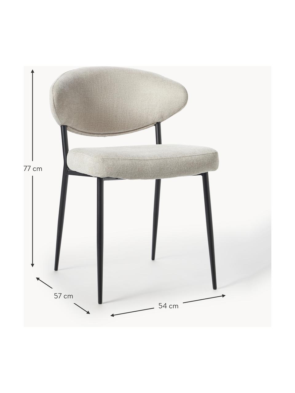Gestoffeerde stoelen Adele, 2 stuks, Bekleding: 95% polyester, 5% nylon M, Frame: gepoedercoat metaal, Geweven stof lichtbeige, B 54 x H 57 cm