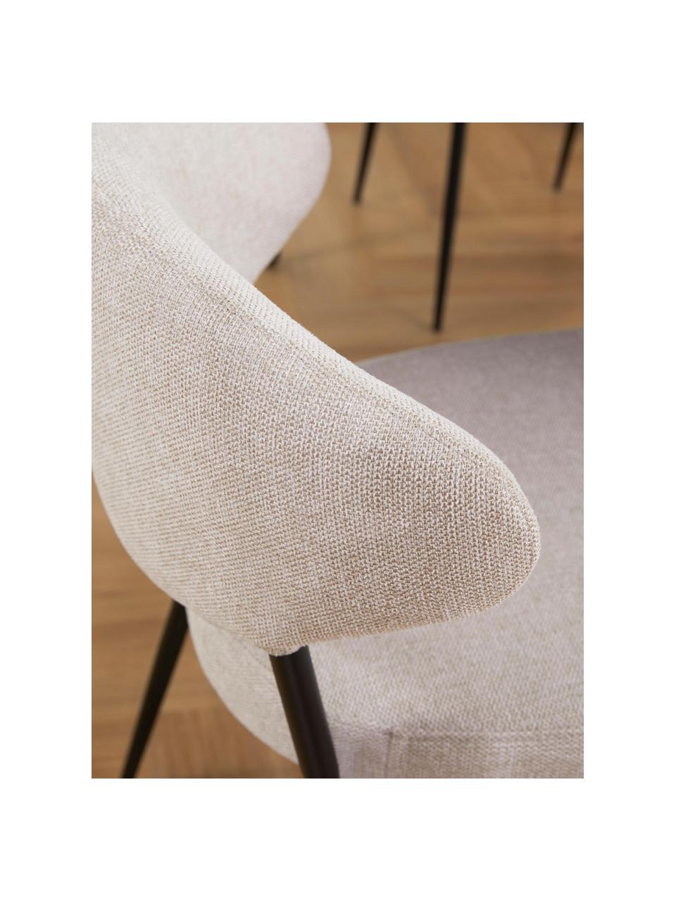 Gestoffeerde stoelen Adele, 2 stuks, Bekleding: 95% polyester, 5% nylon M, Frame: gepoedercoat metaal, Geweven stof lichtbeige, B 54 x H 57 cm