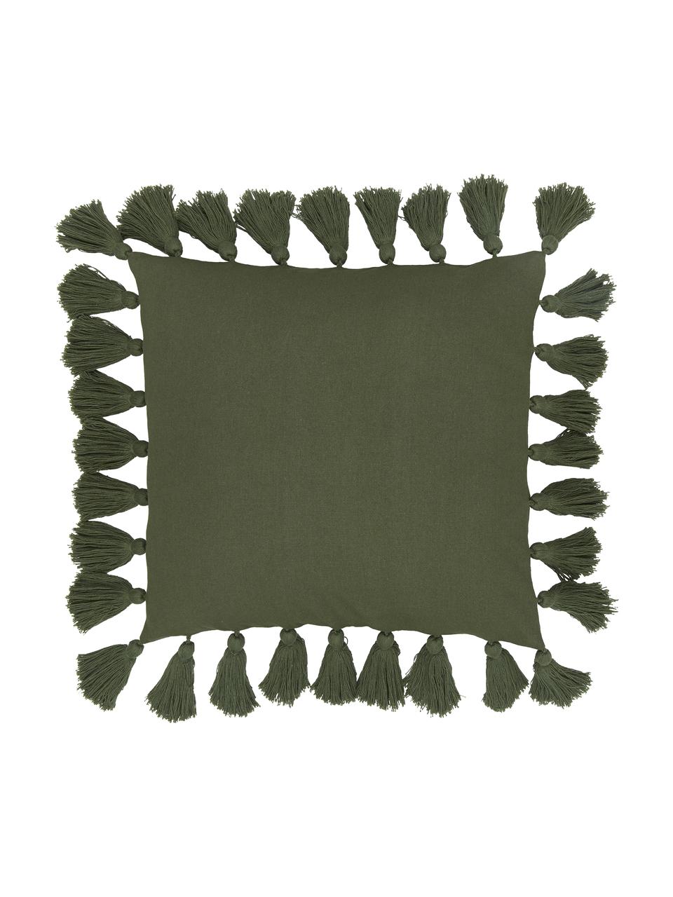 Povlak na polštář se střapci Shylo, 100 % bavlna, Zelená, Š 40 cm, D 40 cm