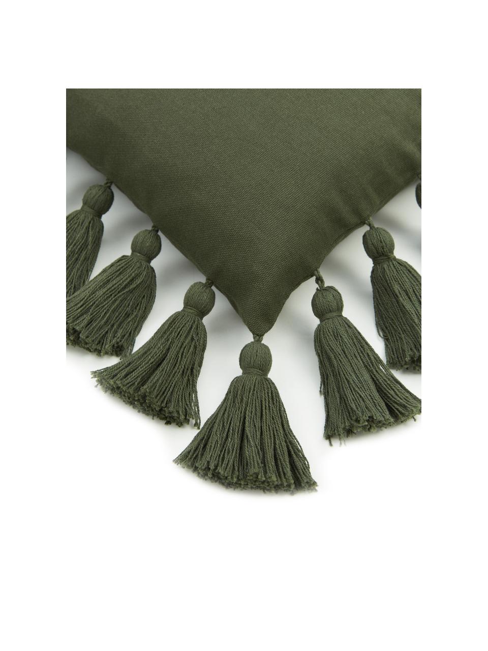 Poťah na vankúš so strapcami Shylo, 100 %  bavlna, Zelená, Š 40 x D 40 cm