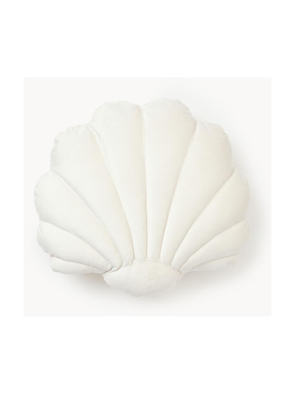 Coussin coquillage en velours Shell, Blanc cassé, larg. 32 x long. 27 cm