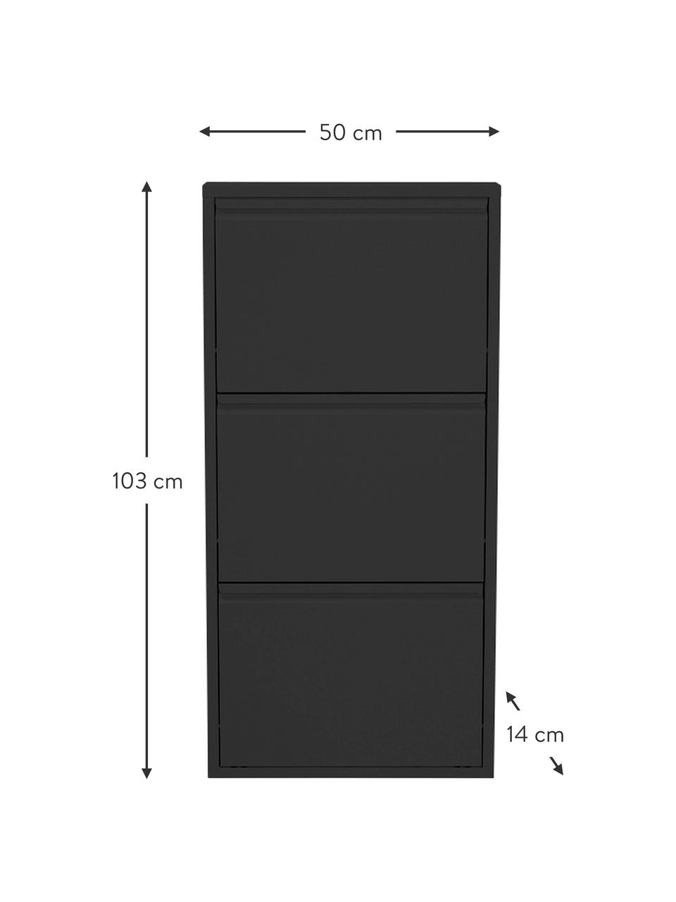 Wand-Schuhschrank Caruso mit Klappfächern, Stahl, pulverbeschichtet, Schwarz, B 50 x H 103 cm