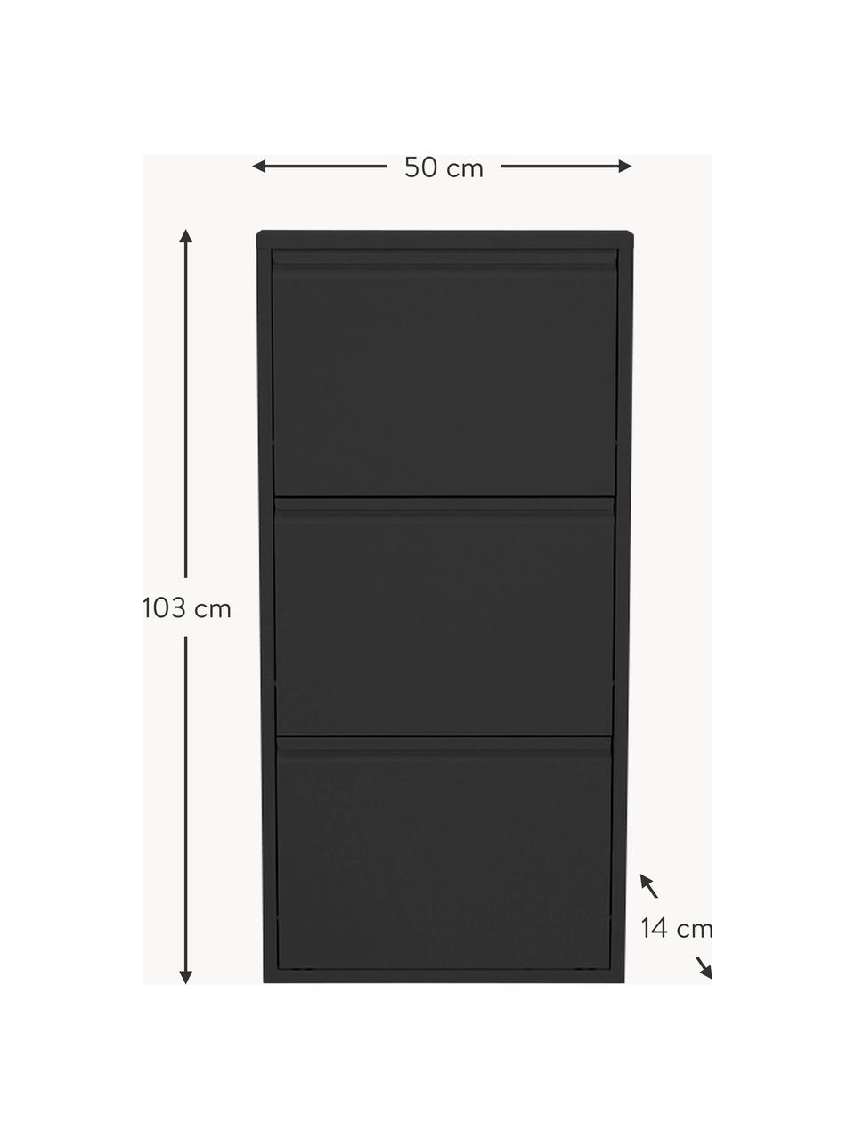 Scarpiera da parete con scomparti a ribalta Caruso, Acciaio verniciato a polvere, Nero, Larg. 50 x Alt. 103 cm