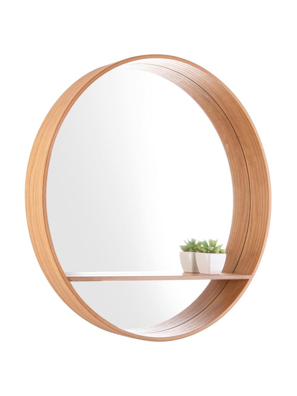 Nástěnné zrcadlo s dřevěným rámem a poličkou Sheer, Hnědá