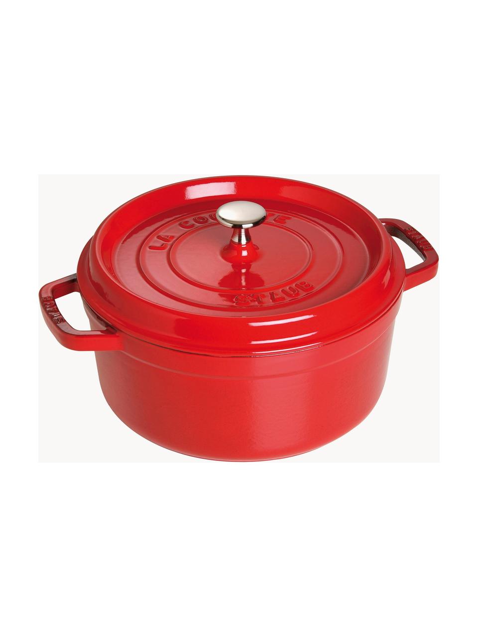 Kulatý pekáč z litiny La Cocotte, Smaltovaná litina, Červená, stříbrná, Ø 24 cm, V 15 cm, 3,8 l