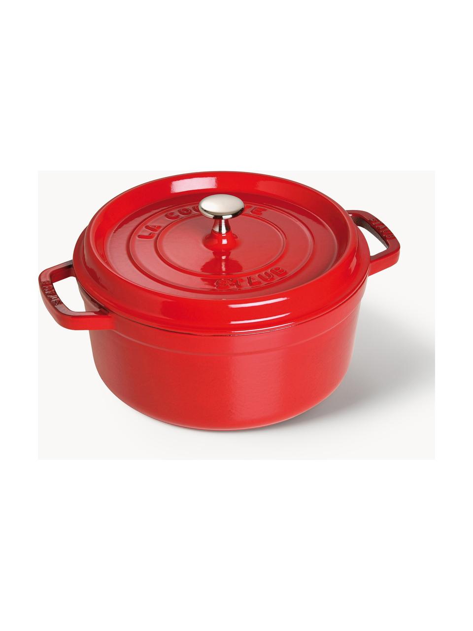 Runder Bräter La Cocotte aus Gusseisen, Gusseisen, emailliert, Rot, Silberfarben, Ø 24 cm x H 15 cm, 3.8 L