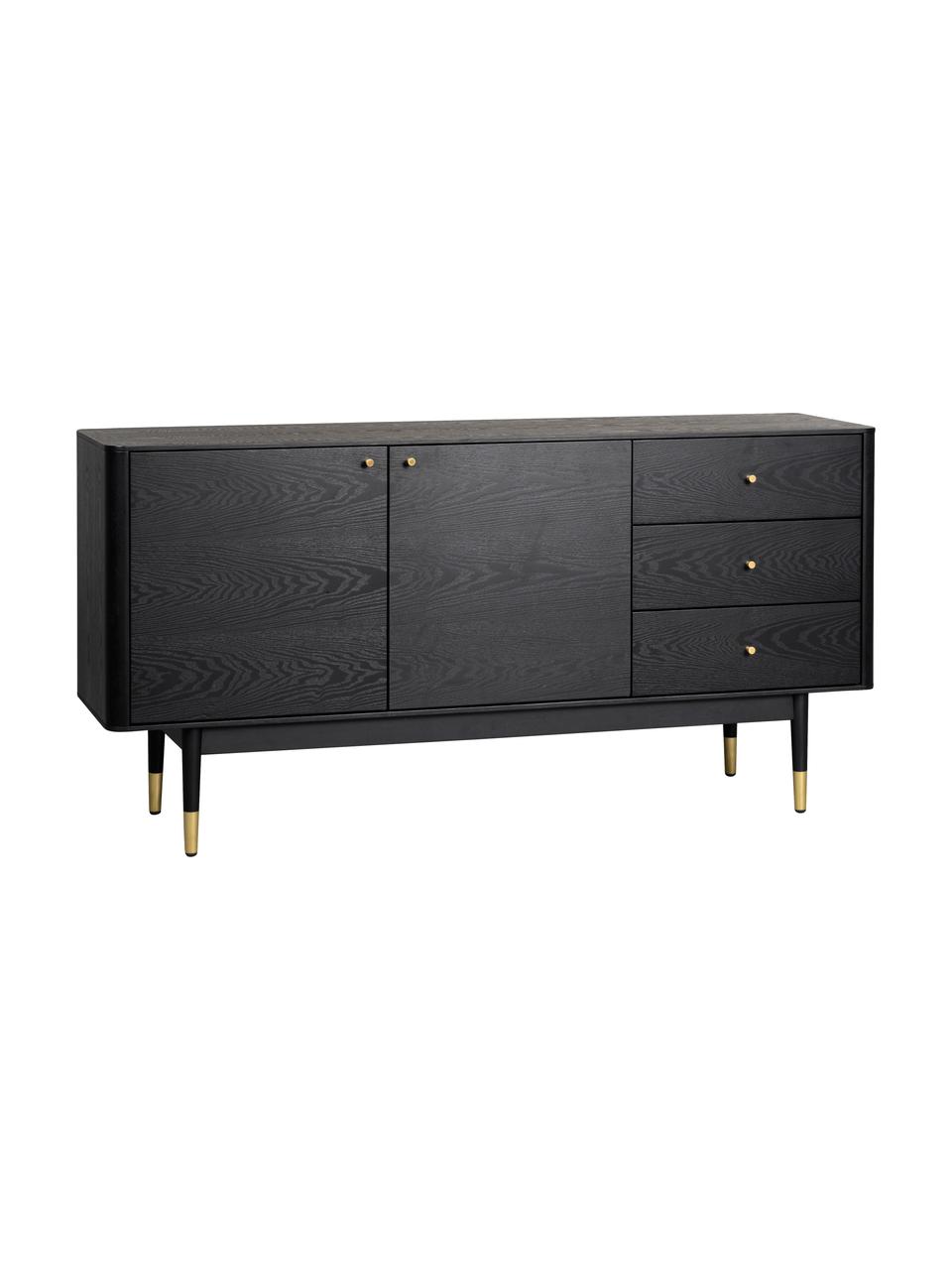 Enfilade noire Fenwood, Noir, couleur laiton, larg. 160 x haut. 79 cm