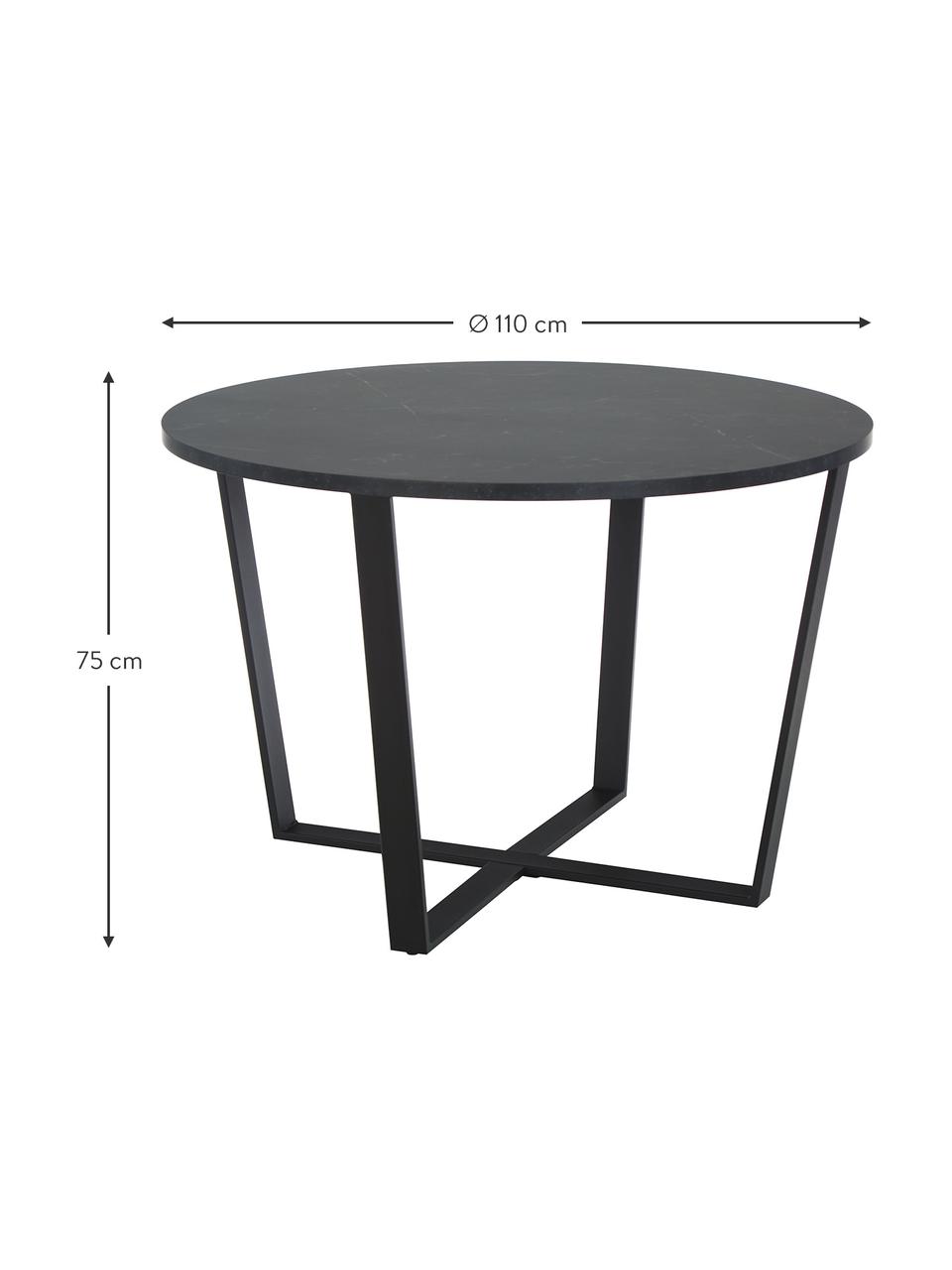 Okrągły stół do jadalni o wyglądzie marmuru Amble, Blat: płyta pilśniowa średniej , Czarny, o wyglądzie marmuru, Ø 110 x W 75 cm