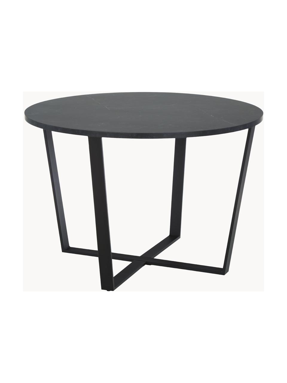 Table ronde look marbre Amble, Ø 110 cm, Look marbre, noir, Ø 110 cm