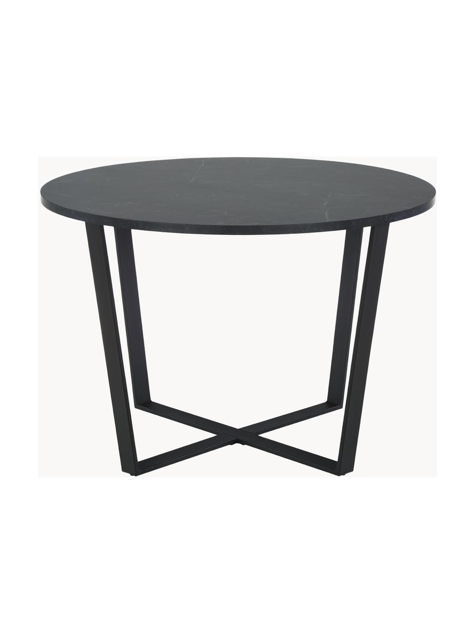 Ronde eettafel Amble met tafelblad in marmerlook, Ø 110 cm, Tafelblad: MDF, melamine bekleed, Marmerlook zwart, zwart, Ø 110 cm