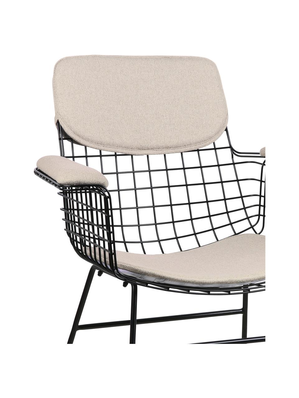 Set de coussins pour chaise en métal à accoudoirs Wire, 3 élém., Beige, Lot de différentes tailles