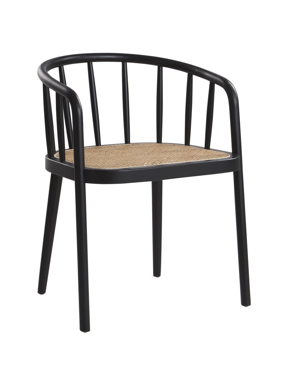 Silla de madera con tejido vienés Stocksund, Asiento: ratán, Negro, beige, An 56 x F 54 cm