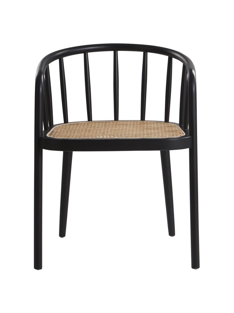Chaise en bois avec cannage Stocksund, Noir, beige, larg. 56 x prof. 54 cm