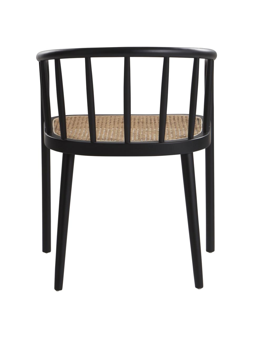 Holzstuhl Stocksund mit Wiener Geflecht, Rahmen: Birkenholz, lackiert, Sitzfläche: Rattan, Schwarz, Beige, B 56 x T 54 cm