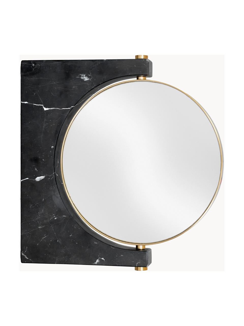 Miroir de maquillage mural rond en marbre Pepe, Noir marbré, laiton, larg. 25 x haut. 25 cm