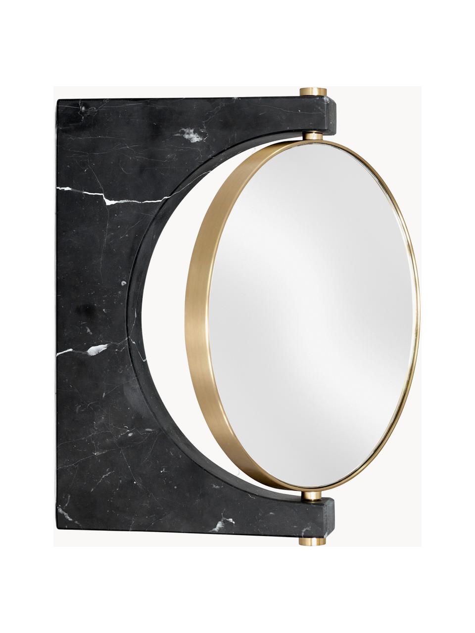 Miroir de maquillage mural rond en marbre Pepe, Noir marbré, laiton, larg. 25 x haut. 25 cm