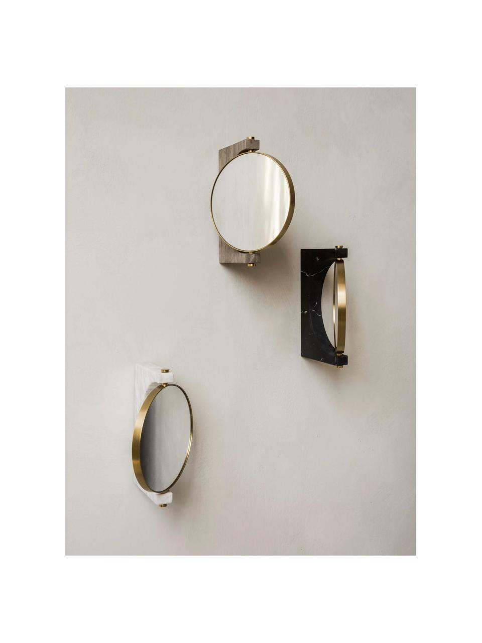 Miroir de maquillage mural rond en marbre Pepe, Noir marbré, laiton, larg. 25 x haut. 25 cm