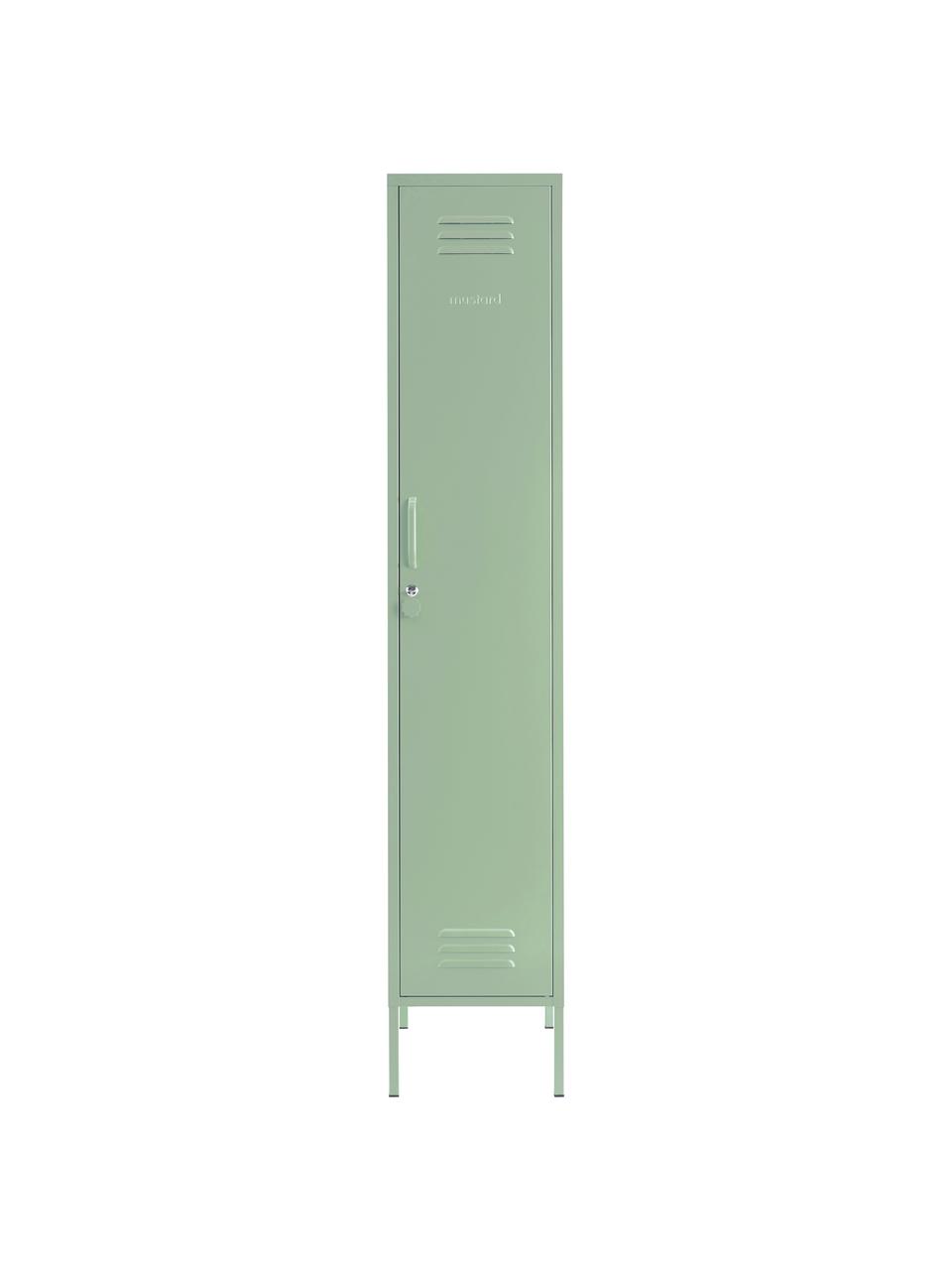 Malá šatní skříň Skinny, Ocel s práškovým nástřikem, Šalvějově zelená, Š 35 cm, V 183 cm