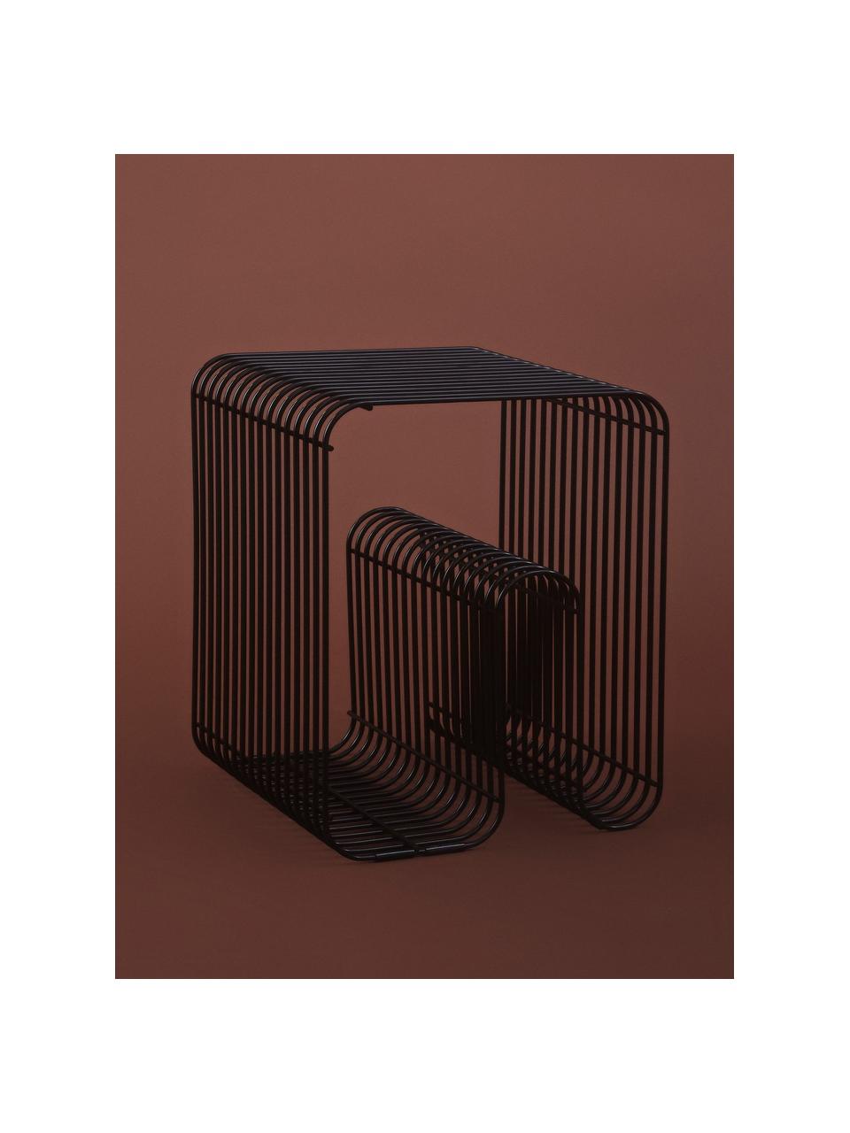Odkladací stolík s priehradkou na noviny Curva, Potiahnutý kov, Čierna, Š 32 x H 43 cm