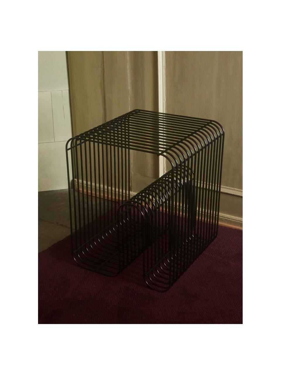Odkladací stolík s priehradkou na noviny Curva, Potiahnutý kov, Čierna, Š 32 x H 43 cm