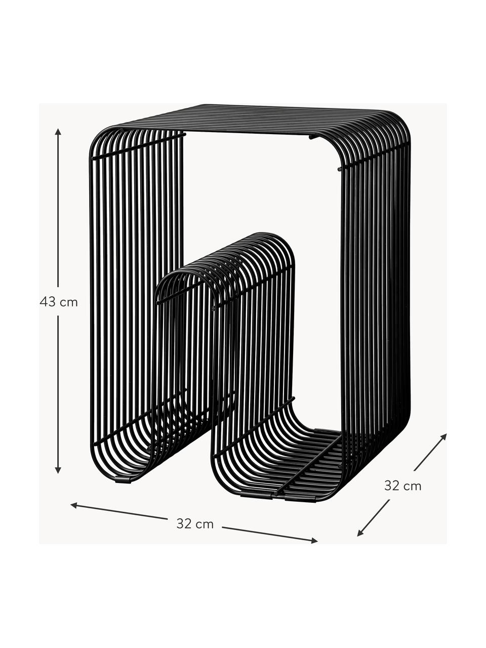 Tavolino in metallo con portariviste Curva, Metallo rivestito, Nero, Larg. 32 x Alt. 43 cm